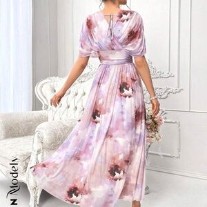 Women's Floral Maxi Dress - Pink and Purple